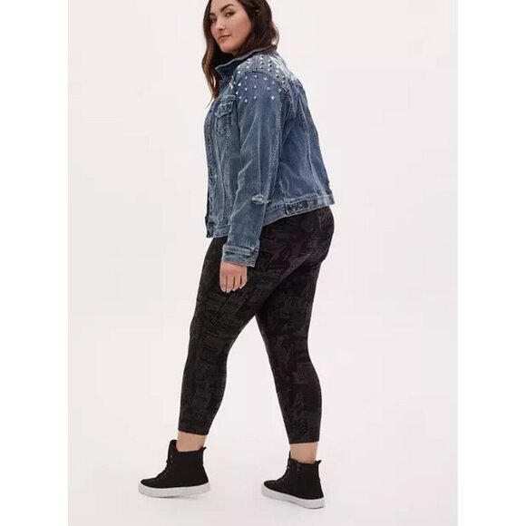 Torrid AC/DC Stud Distressed Denim Jacket Blue White Women Plus Size 2 - Picture 2 of 15